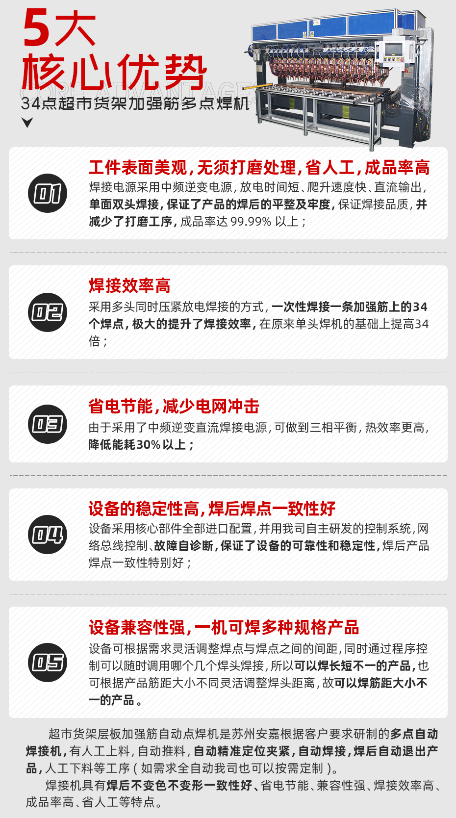 34點(diǎn)超市貨架加強(qiáng)筋多點(diǎn)焊機(jī)核心優(yōu)勢(shì)